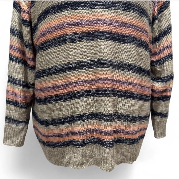 Lane Bryant Knit Striped Sweater Summer Coastal Hoodie Tan, Plus Size 26W/28W/4X - Picture 3 of 10